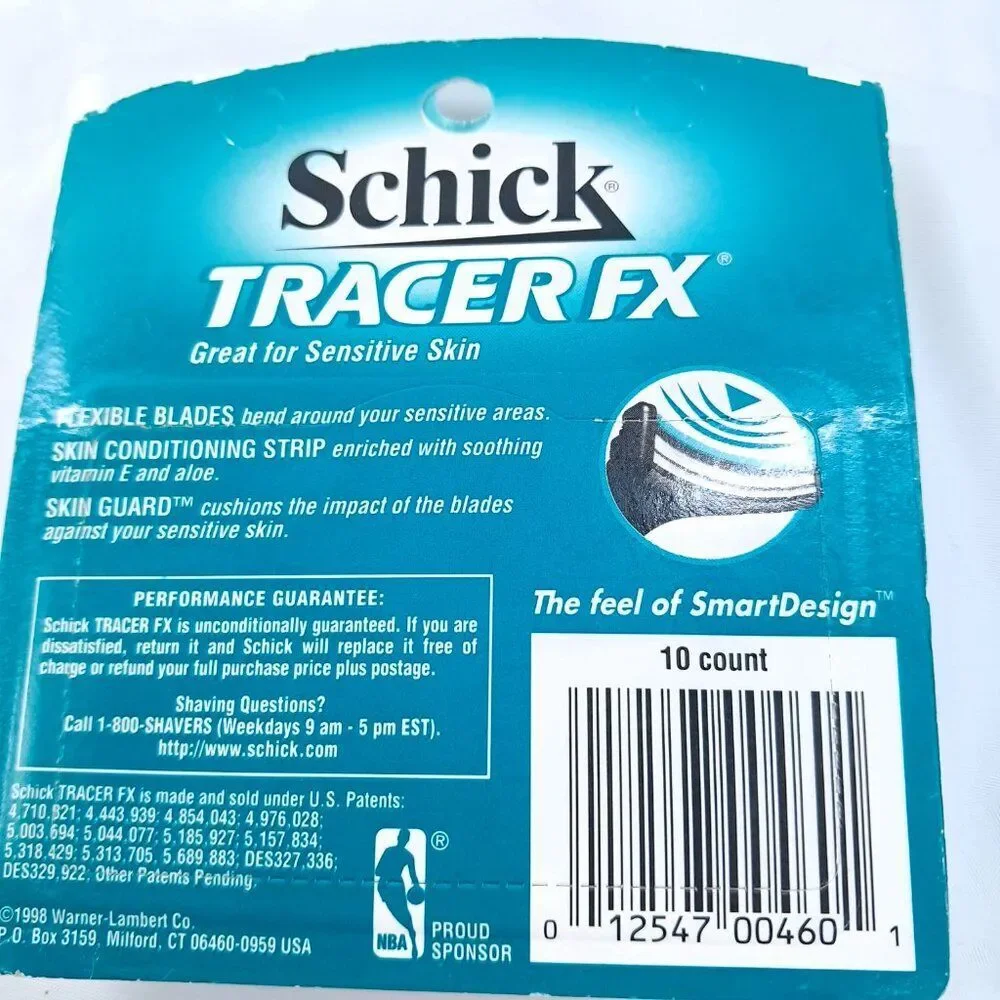 Schick Tracer FX sensitive skin 10 refill blades pack for men razor 1998 Vintage